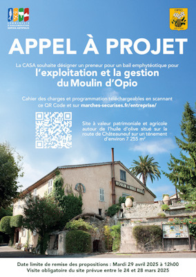 Affiche Appel  projet : exploitation et gestion du moulin d'Opio